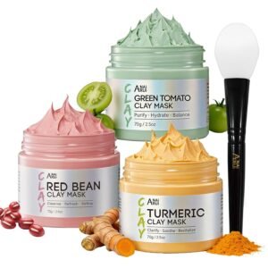 ANAI RUI 3 Pcs Pore Cleansing Face Mask Set Green Tomato Clay Mask – Turmeric Vitamin C Facial Mask Red Bean Refreshing Pore Mask, Relaxing Spa Gift Set Self Care for Women/Teens Girls 2.5 oz each