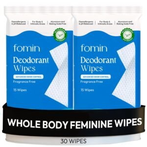 FOMIN Acidified Deodorant Wipes For Women – 30 Count – Fragrance Free – Hypoallergenic, pH Balanced Whole Body Wipe – Plastic-Free, Exfoliating & Advanced Odor Control Underarm Body Wipes