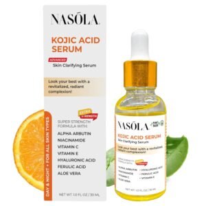 Nasola Kojic Acid Serum Natural Skin Brightening for Face & Body with Vitamin C, Niacinamide, Hyaluronic Acid & Alpha Arbutin for Hydration & Radiant Glow, Serum for Women & Men