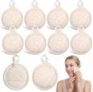 8Pcs Natural Loofah Exfoliating Face Pads 3.15Inches Face Exfoliator Scrubber Facial Cleansing Sponge for Women Men Bath Spa and Shower