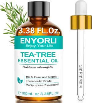 Tea Tree Essential Oil 3.38 fl oz (100ml), Natural Oil for Diffuser, Hair & Scalp Care, Skin Moisturizing, Nail Care & DIY Use, Daily Care for Women and Men