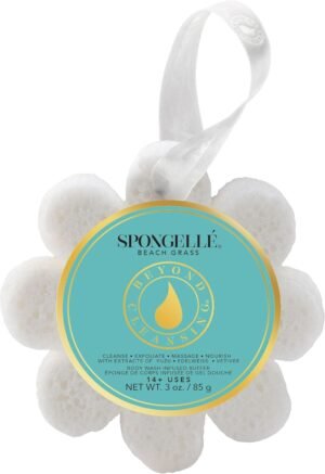 Spongellé Beach Grass Wild Flower Bath Sponge | Built-in Body Wash & Body Scrubber, Shower Loofah Sponge for Women | 14+ uses