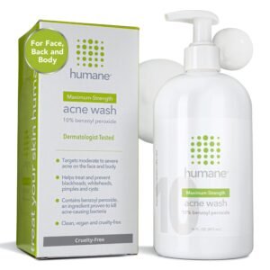humane Benzoyl Peroxide Acne Body Wash – 10% Maximum-Strength Face, Skin, Butt, and Back Acne Treatment – 16 Fl Oz – Dermatologist-Tested Non-Foaming Acne Face Wash Cleanser – Vegan, Cruelty-Free