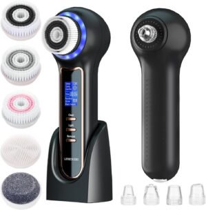 UMICKOO Electric Facial Cleansing Brush with LCD Screen, 3-in-1 Face Scrubber & Optional Blackhead Remover, Rechargeable, IPX7 Waterproof, Gentle Daily & Deep Cleaning for All Skin Types