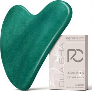 Rena Chris Gua Sha Facial Tools: Jade Stone Guasha Tool for Face Acupuncture Therapy, Facial Massager for Jawline Sculpting and Puffiness Reducing (Green)