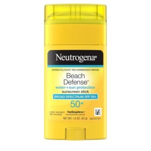 Neutrogena Beach Defense Sunscreen Stick SPF 50, Broad Spectrum Sun Protection for Face & Body, Water-Resistant, Non-Greasy Formula, Travel Size for Beach & Outdoor Use, 1.5 oz (42 g)