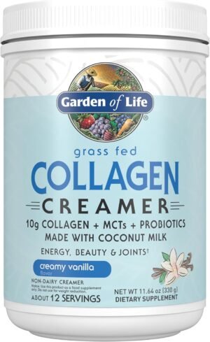 Garden of Life Grass Fed Collagen Creamer Powder – Creamy Vanilla, 12 Servings, Powder for Coffee Energy Beauty Joints, Collagen Peptides with Coconut MCTs, Keto Protein Supplements