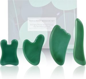 Rena Chris Guasha Massage Tool, 4 pcs Gua Sha Facial Tool, Guasha Board for SPA Acupuncture Therapy Trigger Point Treatment, Gua Sha Scraping Massage Tool (Green)