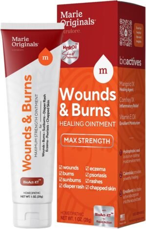 Marie Originals All-Natural Skin Repair and Burn Cream Ointment | First Aid Ointment | Accelerate Wound Healing for General Wounds, Chapped Hands, Cold Sores, Eczema, Psoriasis & Burn. 1.25oz