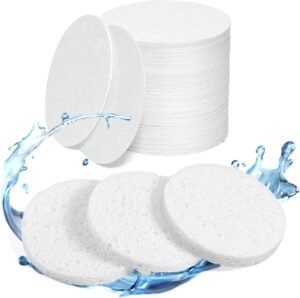 60-Count Compressed Face Sponges for Cleansing, Reusable White Natural Cellulose Travel Essentials Facial Sponge, Women Washing Face Pads for Make Up Remover, Exfoliating, Spa, Skin Care