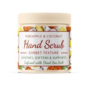 CalmGrace Hand Scrub for Dry Hands | Hand Exfoliating Scrub with Dead Sea Salts & Pineapple Coconut Scent | For Hands with Sorbet Texture | 10.5oz | Fortified with Avocado Oil, Vitamin E, C