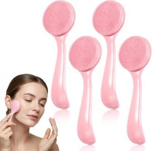JJUNW 4 Pcs Silicone Face Brush for Cleansing, Waterproof Face Cleaning Scrubber Soft Bristles Wash Brush, Contour Faces Brushes Exfoliating Brushes for Blackheads Makeup Removal(Pink)