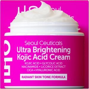 SeoulCeuticals Korean Kojic Acid Cream Dark Spot Remover + Glycolic Acid + Niacinamide + Cica + HA Moisturizer – Cruelty Free K Beauty Skincare 2oz