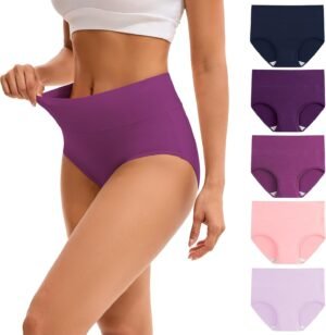 INNERSY Women’s High Waisted Underwear Cotton Panties Regular & Plus Size 5-Pack