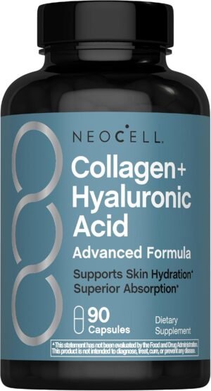 NeoCell Collagen Peptides Capsules | 90 Count | Plus Hyaluronic Acid | Skin Hydration | Superior Absorption | Advanced Grass Fed Formula Supplement | for Women and Men