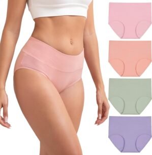 INNERSY Women’s Cotton Underwear High Waist Ladies Briefs Full Coverage Panties 4-Pack