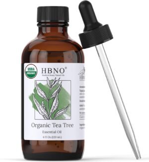 HBNO California Bottled Organic Tea Tree Oil for Skin & Hair – 4 fl oz (120ml) – USDA Certified Organic Tea Tree Oil for Aromatherapy