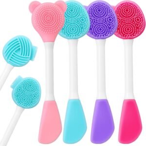 4 Pack Silicone Manual Facial Brush, 4 in 1 Double-Ended Facial Brush Skin Cleansing Face Scrubber Lip Nose Brushes for Women Makeup Residues Removal Massage