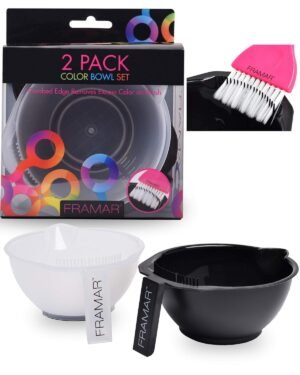 FRAMAR Color Bowl with Cleaner Set – Color Bowls For Hairstylist, Hair Dye Bowl With Brush Cleaner Reduces Waste, Non-Slip Rubber Base Prevents Spills, Easy To Clean and Reuse – 2 Pack