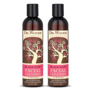 Dr. Woods Black Soap Facial Cleanser – Made with Organic Shea Butter, Gentle Liquid Face Wash for Men and Women, Natural Cleansing for Daily Use and All Skin Types – 8 Fl Oz (Pack of 2)