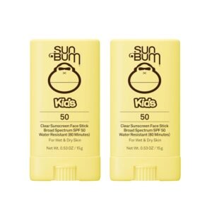 Sun Bum Kids SPF 50 Clear Sunscreen Face Stick | Wet or Dry Application | Hawaii 104 Act Compliant (Octinoxate & Oxybenzone Free) Broad Spectrum UVA/UVB Sunscreen | 0.53 oz (Pack of 2)