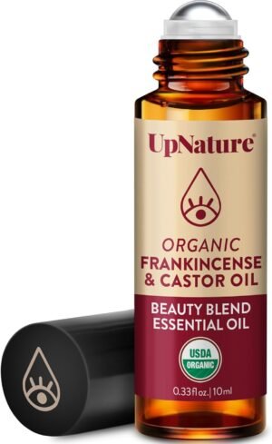 UpNature Beauty Castor Oil Roll On Eye Roller – 100% Organic Frankincense and Castor Oil for Face, Dark Circles, Fine Lines, Under Eyes and Skin