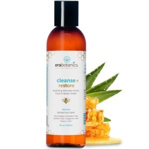 Era Organics Manuka Honey Face Wash for Sensitive Skin – Sulfate Free Gentle Cleanser with Organic Aloe Vera, Hyaluronic Acid & More – Soothing & Moisturizing for Dry Skin – Made in USA (4 oz)