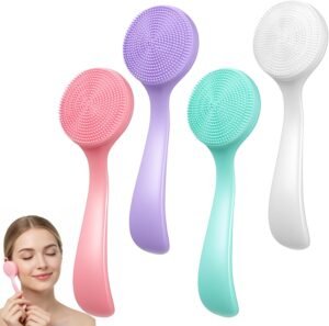 4 Pcs Silicone Face Brush Manual Facial Cleansing Brush, Soft Face Scrubber Waterproof Exfoliating Brushes, Silicone Cleaning Scrubber Exfoliator Cleanser for Women Blackheads Makeup Residues Removal