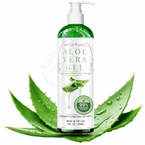 NaturSense 99% Organic Aloe Vera Gel for Face, Hair & Sunburn Relief – Cold Pressed Pure Aloe Juice, Vegan Unscented Moisturizer for Dry Skin, Scalp, Acne, Razor Bumps, Sensitive Skin – 12 oz USA