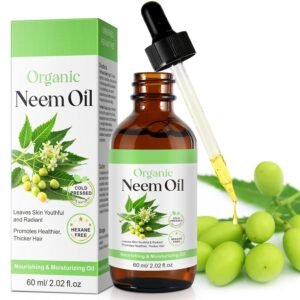 Neem Oil for Skin, Pure Natural Cold Pressing, Free of Hexane, Nourishes the Skin and Hair, Reduces Fine Lines, 2.02 Oz