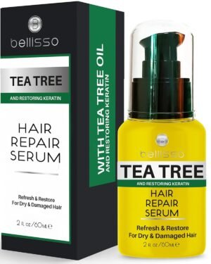 Tea Tree Oil Hair Serum – Moisturizer Treatment for Fighting Dandruff and Repair Dry, Damaged Hair and Itchy Scalp – Care and Styling Products for Women and Men – With Anti Frizz Keratin for Shine