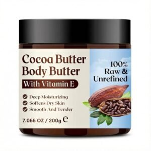 Grospe Cocoa Butter Body Butter for Women & Men 100% Raw & Unrefined Body Cream with Vitamin E Deep Moisturizing Body Lotion for Extremely Dry Skin Natural Daily Body Care Moisturizer – 7.05 Oz