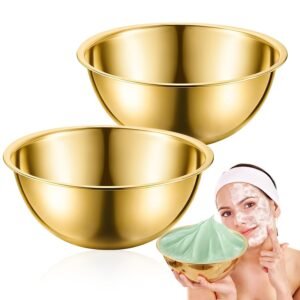 Teenyyou 2 Pcs Big Stainless Steel Esthetician Bowls 8 Inch Gold Facial Bowls Mask Mixing Kit for Women Spa Home Esthetician Supplies Use