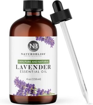 NaturoBliss Lavender Essential Oil with Glass Dropper – 100% Pure and Natural – Essential Oils for Diffuser, Aromatherapy, Soap and Candle Making, Lavender Essential Oil Pure, Lavender Oil, 4 Fl Oz