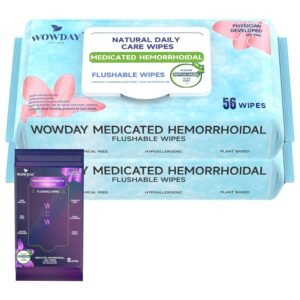 Flushable Hemorrhoid Wipes | Medicated Witch Hazel Wipes Ph Balanced | 112 Count Natural Fragrance Free Adult Hemorrhoids Witch Hazel Wipe for Butt Itch