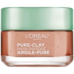 L’Oreal Paris Skincare Pure Clay Face Mask with Red Algae for Clogged Pores to Exfoliate And Refine Pores, Clay Mask, at home face mask, 1.7 oz.