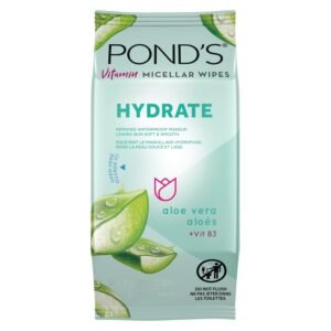 POND’S Micellar Makeup Remover Wipes, Removes Waterproof Mascara, with Aloe Vera & Vitamin B3, Alcohol-Free Facial Cleansing Wipes for Dry Skin, 25 Count