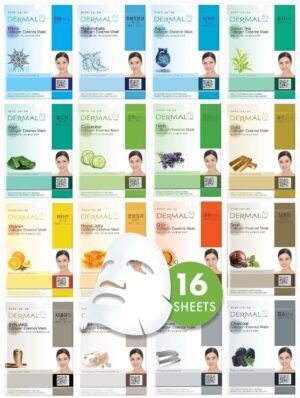 DERMAL Collagen Essence Sheet Mask 16 Combo Pack – 16 Days Daily Skin Therapy for Glow – Aloe, Snail, Vitamin Variety Gift Set – K-Beauty