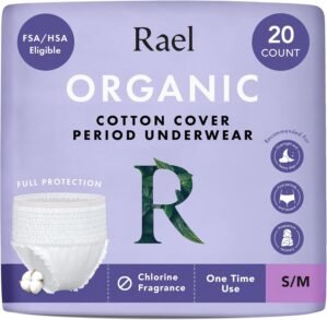 Rael Disposable Underwear for Women, Organic Cotton Cover – Postpartum Essentials, Leak Locker, Unscented, Maximum Coverage (Size S-M, 20 Count)