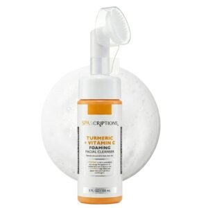 SpaScriptions 2 in 1 Cleanse & Exfoliate Foaming Facial Cleanser – Turmeric & Vitamin C Face Wash with Silicone Brush for Dullness & Uneven Skin Tone with Radiance Support for Daily Cleansing, 5 oz