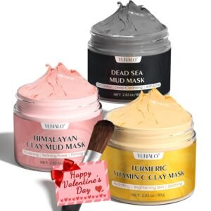 YLNALO Easter Gifts 3 Pcs Clay Facial Mask Set – Turmeric Vitamin C, Dead Sea and Himalayan Clay Skin Care Mask for Deep Cleansing, Moisturizing, and Refining Pores, Spa Facial Mask Set