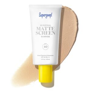 Supergoop! Mineral Mattescreen SPF 40 – Mineral, Oil-Free Broad Spectrum Sunscreen – Smooths Skin’s Appearance, Minimizes Pores & Controls Shine – Water & Sweat Resistant