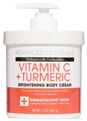 Advanced Clinicals Vitamin C Cream Dry Skin Rescue Skin Care Face & Body Cream Infused W/Turmeric, Vitamin E, & Shea Butter. Firming & Brightening Anti Aging Moisturizer, 15 Fl Oz