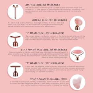7pcs Facial Jade Roller and Gua Sha Kit, 100% Natural Jade Stone Face Massager for Skin Tightening, Dark Circles, Skin Rejuvenation, Wrinkle Remover, Men and Women Massage Tool Gift Set