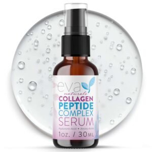 Eva Naturals Multi Peptide Face Serum – Anti Aging Collagen Peptides for Plump & Firm Skin Elasticity, Wrinkle & Fine Line Renewal, Fragrance Free Firming Facial Skincare – 1 oz