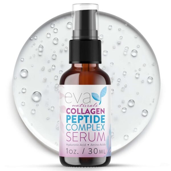 Eva Naturals Multi Peptide Face Serum – Anti Aging Collagen Peptides for Plump & Firm Skin Elasticity, Wrinkle & Fine Line Renewal, Fragrance Free Firming Facial Skincare – 1 oz