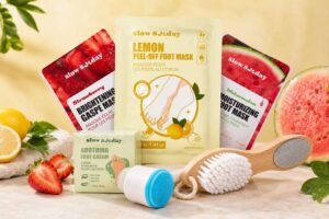 Self Care Spa Kit for Women – Foot Peel Mask, Facial Masks, Foot Cream, Exfoliating Brush Set