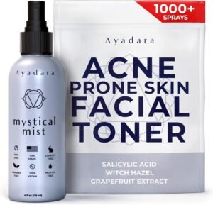 Ayadara Acne Prone Skin Facial Toner | 2% Salicylic Acid Spray for Cystic & Hormonal Acne | Witch Hazel Face Toning Treatment for Women & Men | Acne Eliminating Mist | 1000+ Sprays
