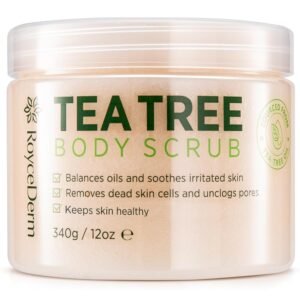 RoyceDerm Tea Tree Exfoliating Body Scrub: Deep Cleansing Scrub with Tea Tree Oil & Dead Sea Salt for Smooth Skin – 12oz