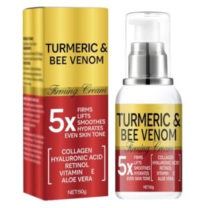 Turmeric & Bee Venom Face Cream, Bee Venom Face Firming Cream for Hydrating Lifting Skin, Day-Night Anti-Aging Cream for Women and Men for Wrinkles, Fine Lines and Dryness – All Skin Types 1.76 Fl Oz